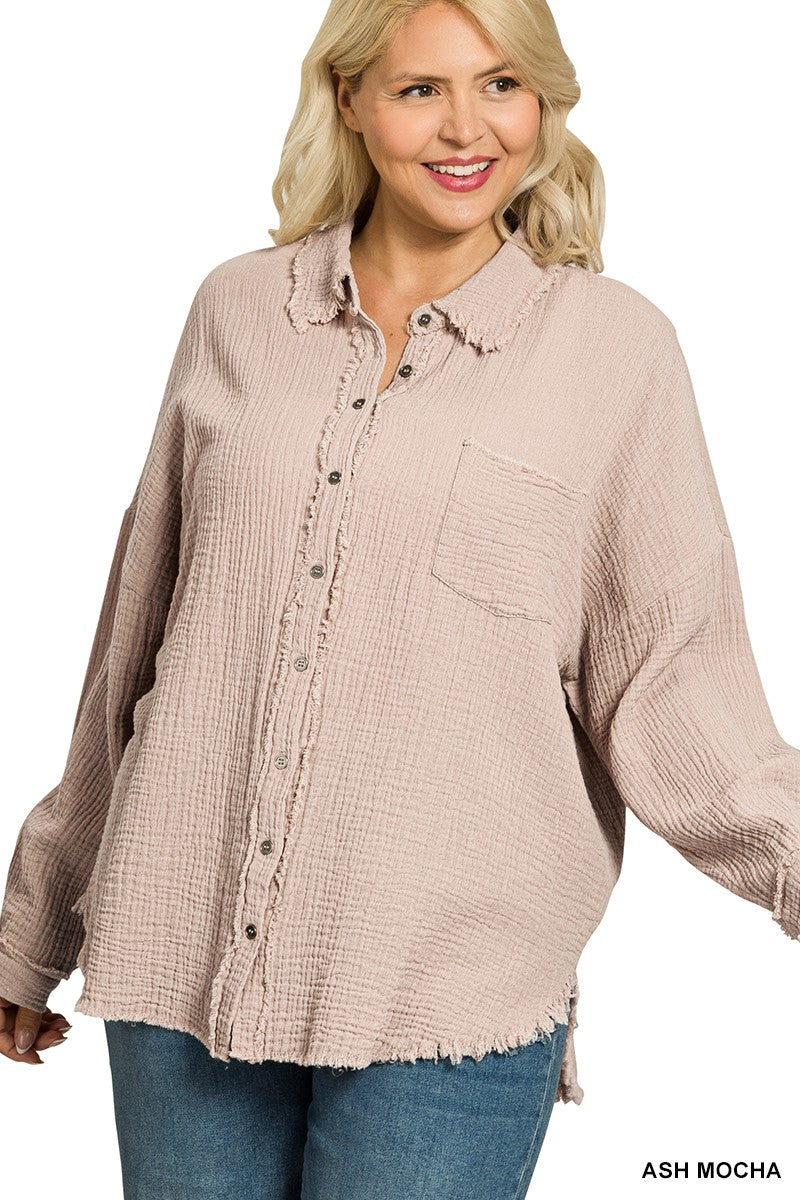 Plus Gauze Oversized Button Down