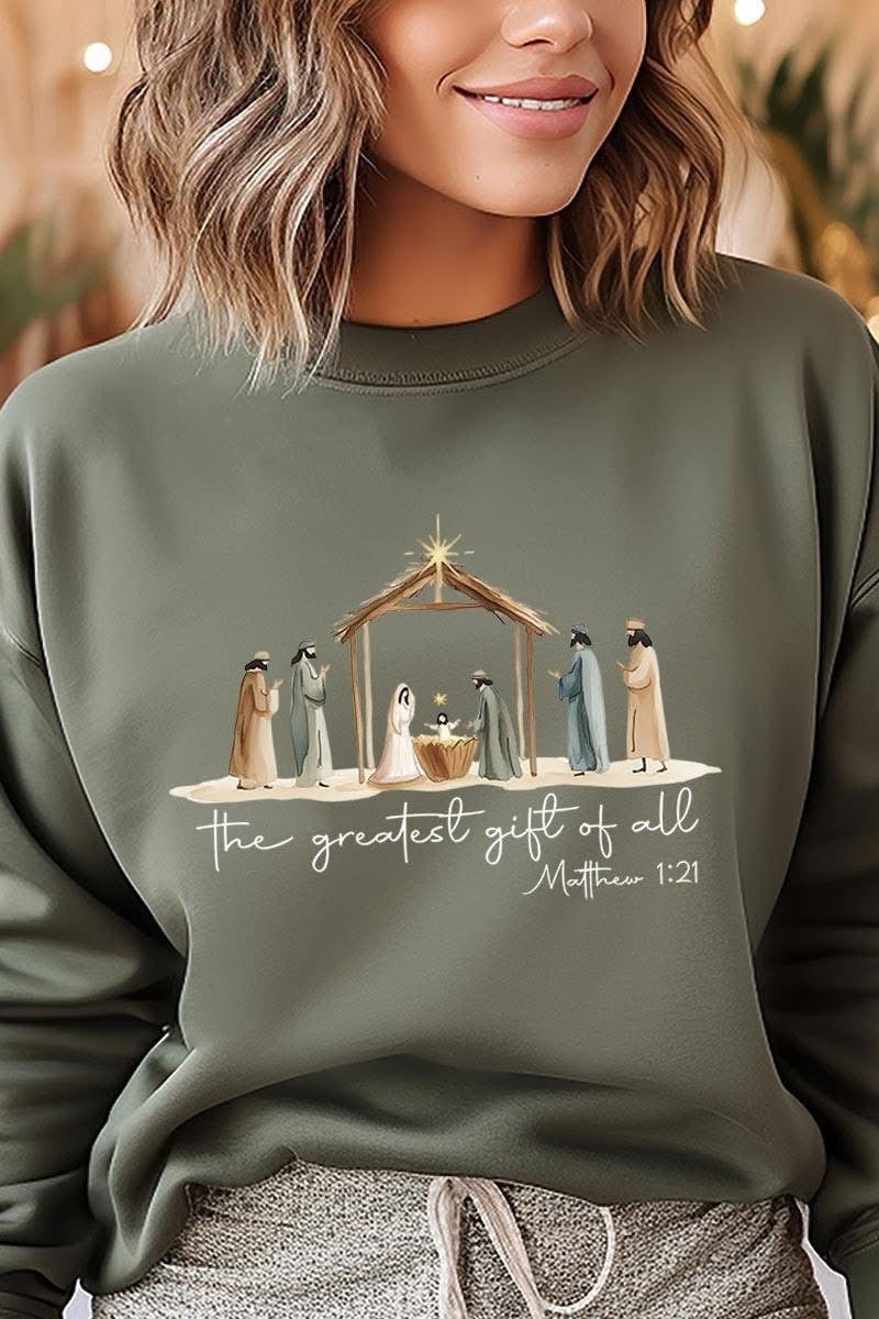 Olive Nativity Sweatshirt