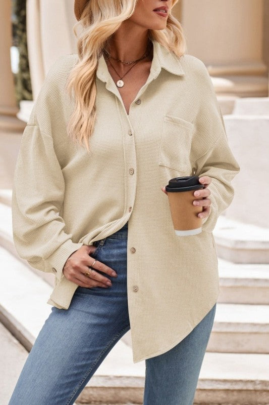 Oversized Waffle Knit Button Down