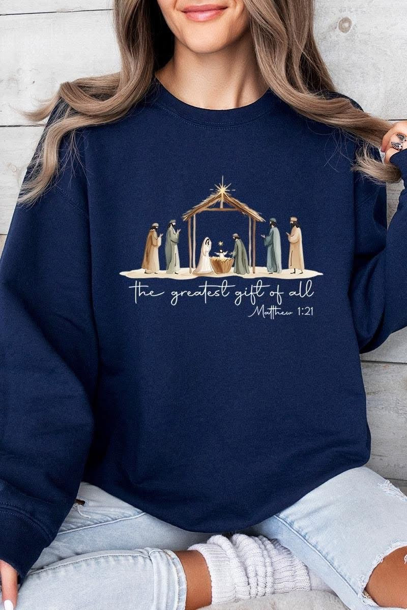 Navy Plus Size Nativity Sweatshirt