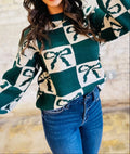 Green Checkered Bow Sweater