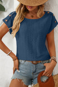 Button detail hollowed out short sleeve top